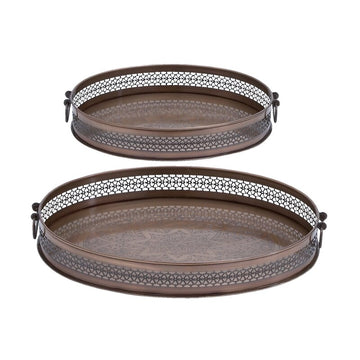 Tzergeor 2 Piece Oval Brown Ottoman Table Tray Set